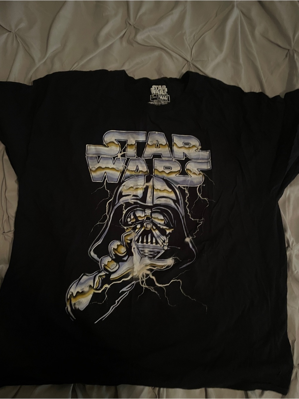 Star Wars Men's Black Tee with Metallic Silver & Gold Darth Vader Graphic